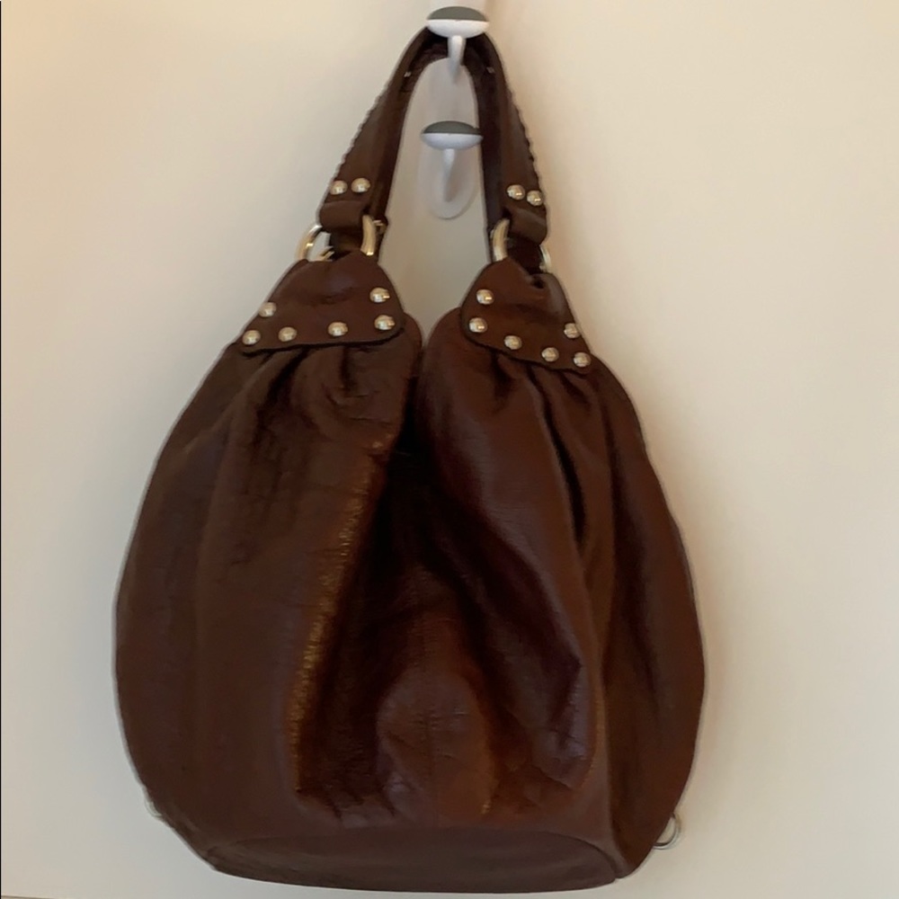 B. Makowsky Fall Large Chocolate Brown Leather Shoulder Handbag Purse Bag - Picture 3 of 9